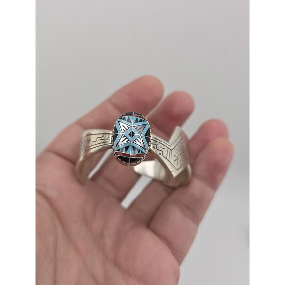 RMT Carolyn Pollack Relios 925 Sterling Southwestern Inlaid Stone Cuff Bracelet - Picture 11 of 15